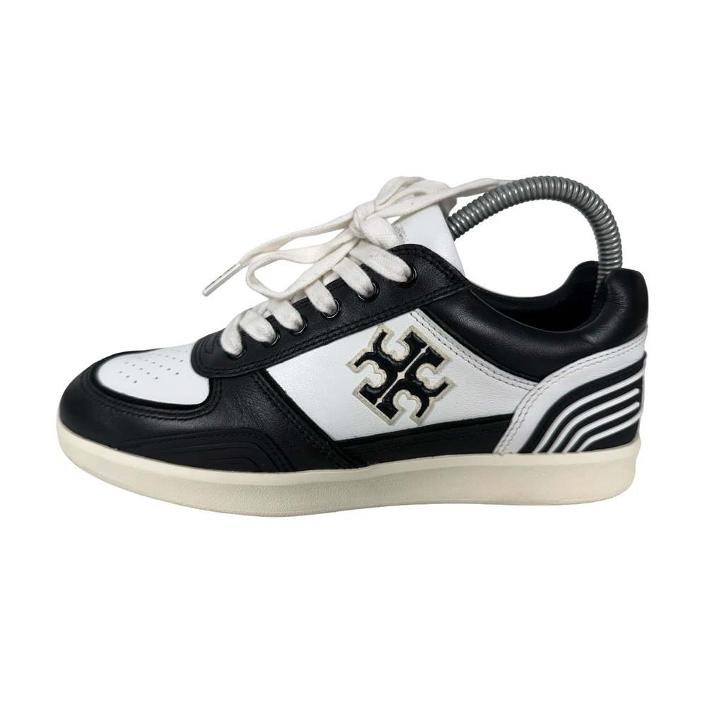 Tory Burch Clover Court Leather Sneakers Black White Womens 6.5 Casual Athletic - Picture 4 of 10